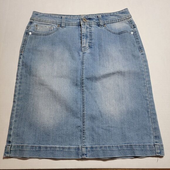 Style & Co. Denim Tummy Control Skirt w/ Bling - Size 6 - Picture 3 of 7